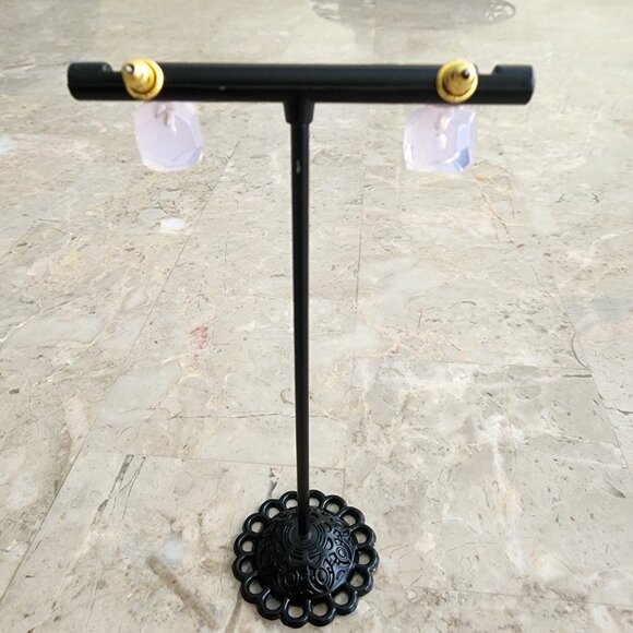 Stony Gold and Clear Pink Stud Earrings - Picture 5 of 5